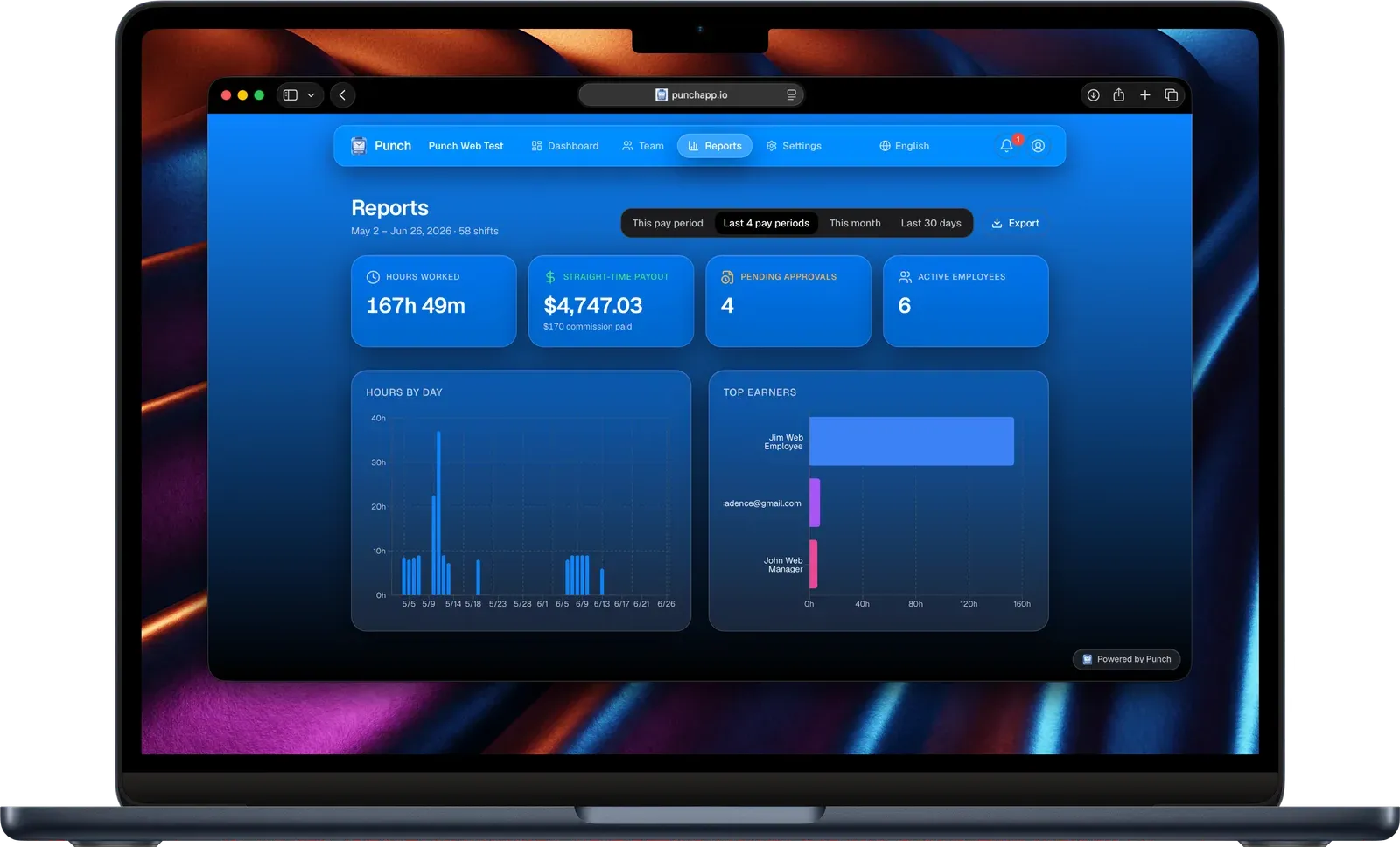 Punch reports dashboard on Mac