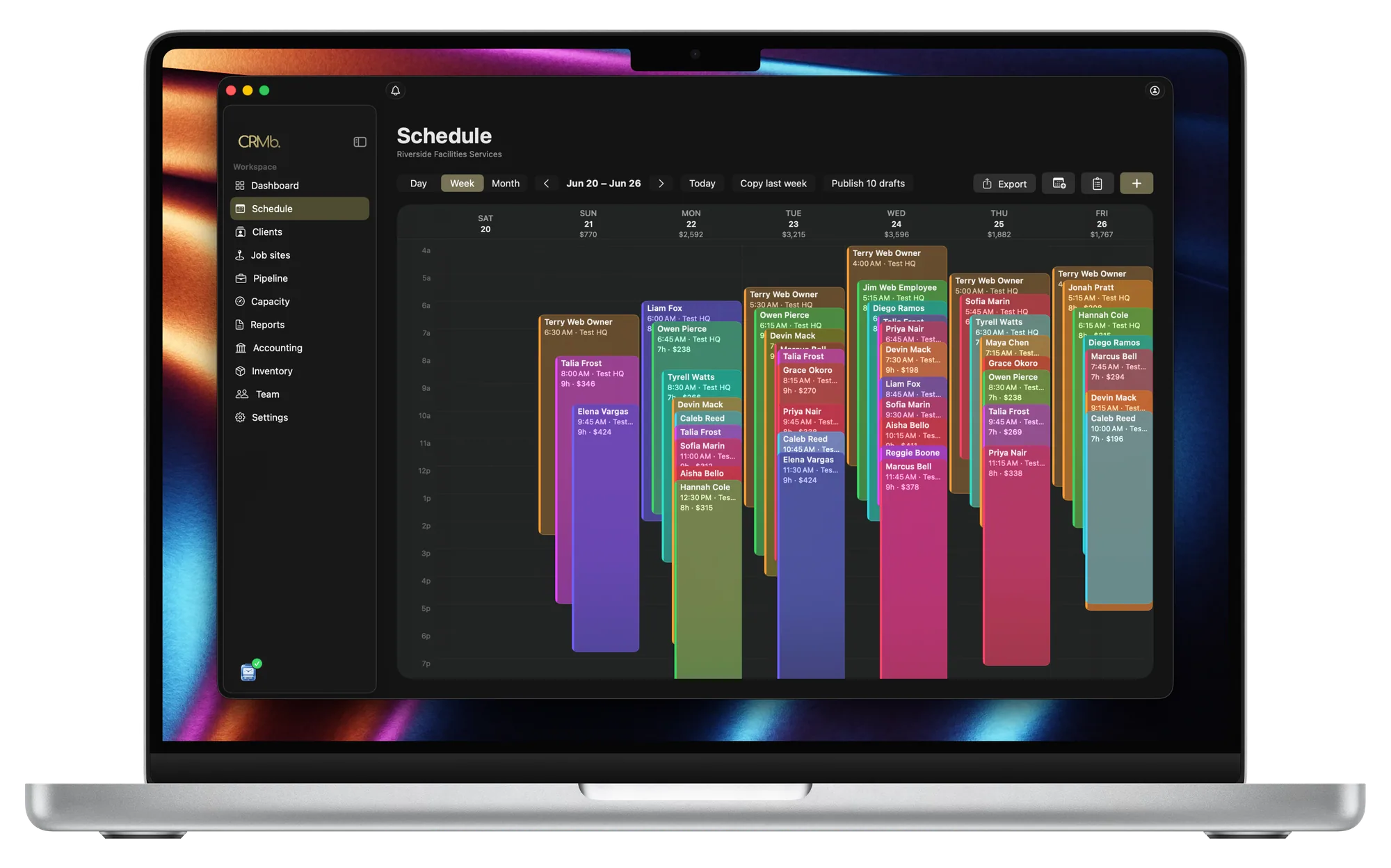 CRMb for Mac, the native week schedule