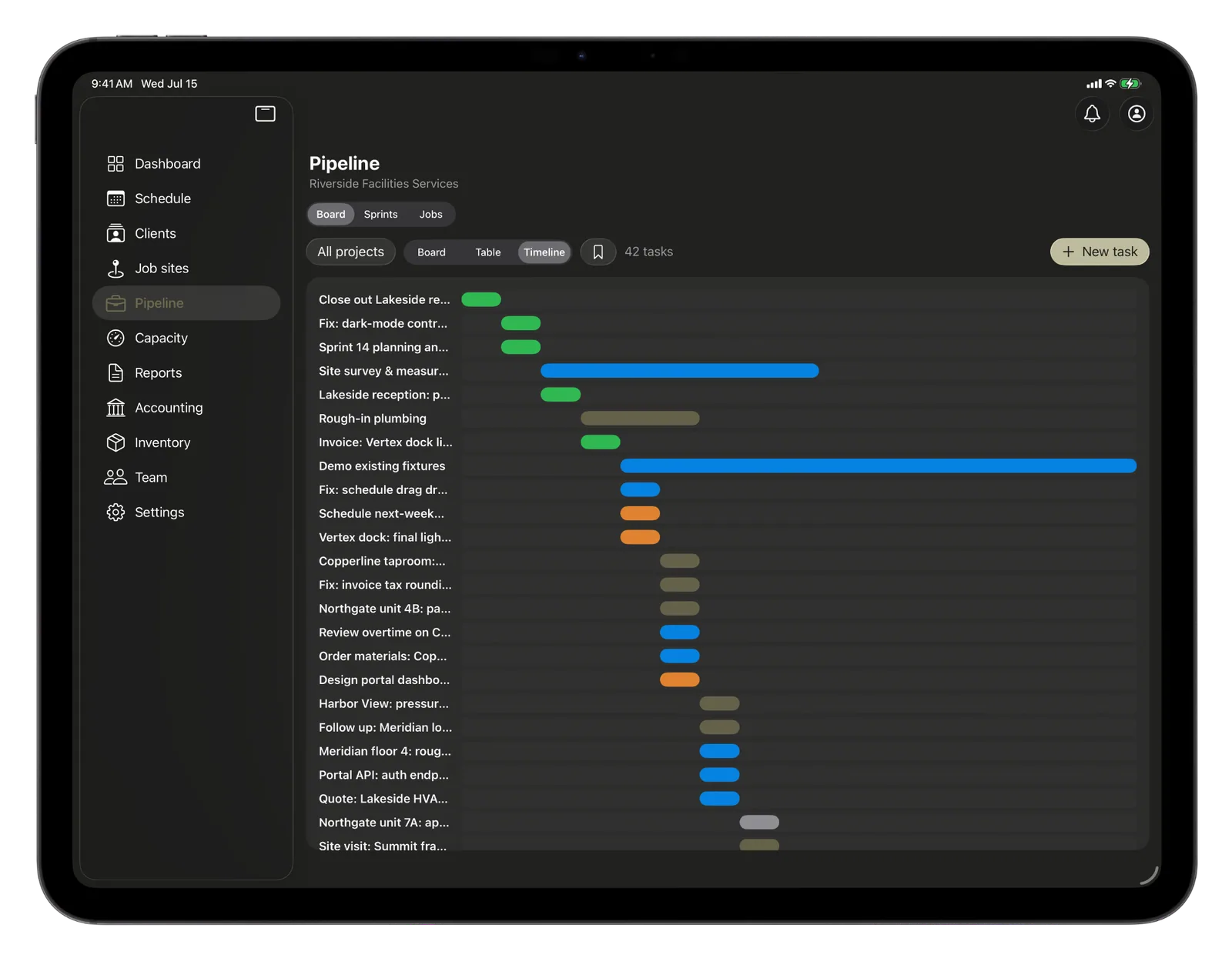 CRMb pipeline timeline on iPad